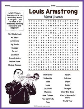 Louis Armstrong Vocabulary Louis Armstrong Word List Louis Armstrong Worksheet - Louis Armstrong Worksheet