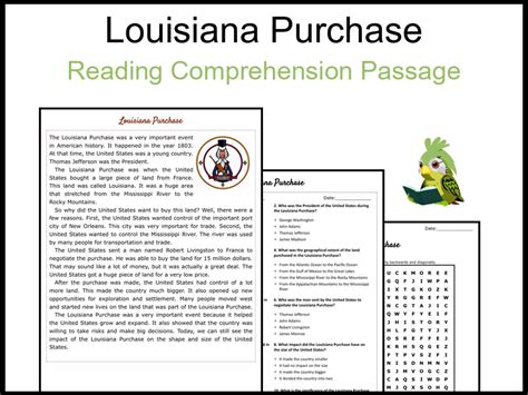 Louisiana Purchase Reading Comprehension And Word Search Louisiana Purchase Reading Comprehension Worksheet - Louisiana Purchase Reading Comprehension Worksheet