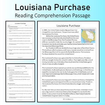 Louisiana Purchase Reading Comprehension Passage Printable Worksheet Tes Louisiana Purchase Reading Comprehension Worksheet - Louisiana Purchase Reading Comprehension Worksheet