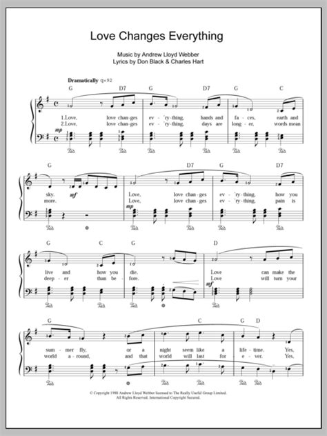 love changes everything sheet music