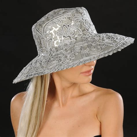 lovely ladies wide brim natural wedding hat with silver sheen