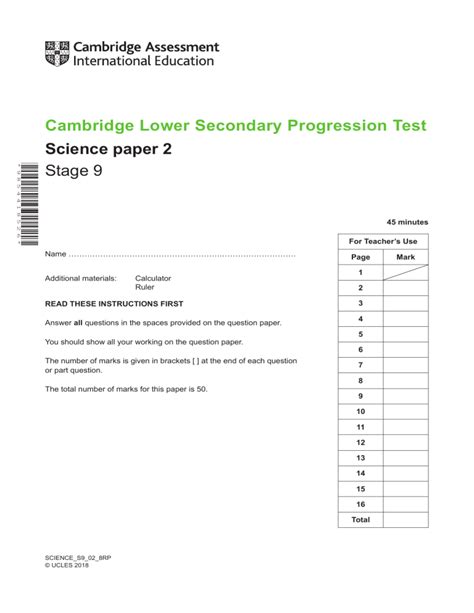 Read Lower Secondary Science Exam Paper 