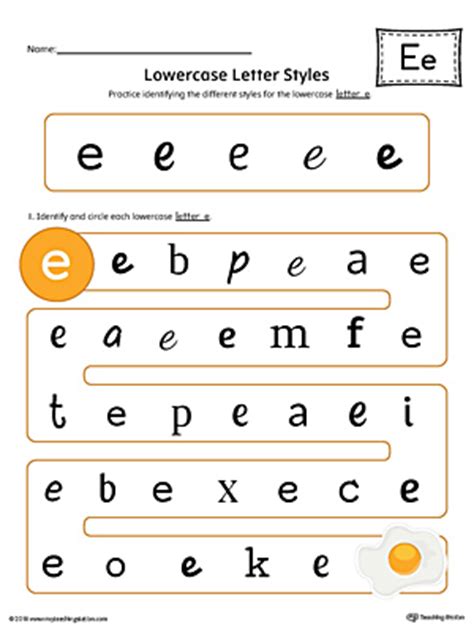 Lowercase Letter E Styles Worksheet Color Lowercase E Worksheet - Lowercase E Worksheet
