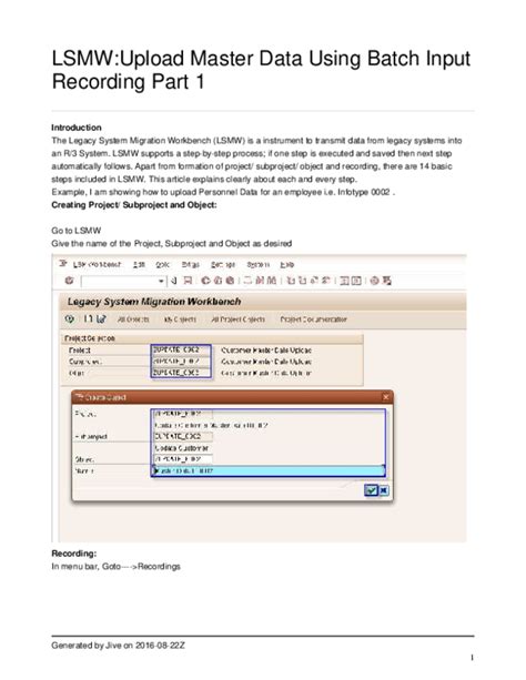 Read Online Lsmw Upload Master Data Using Batch Input Recording 