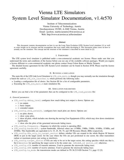 Lte System Level Simulator Documentation Tu Wien
