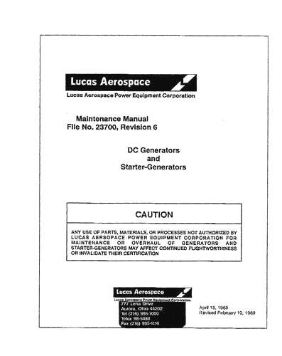 Download Lucas Aerospace Starter Generator Manual 