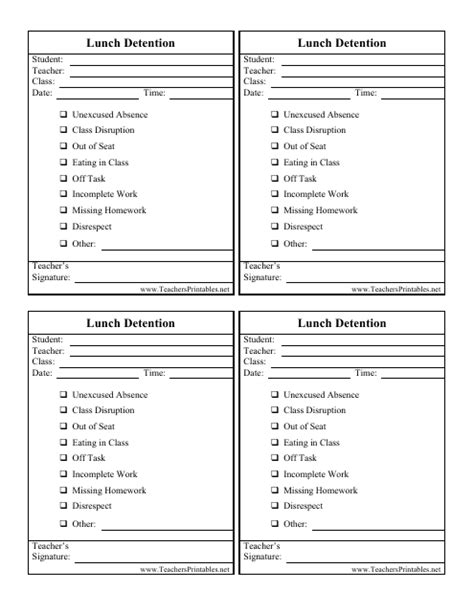Lunch Detention Form Template