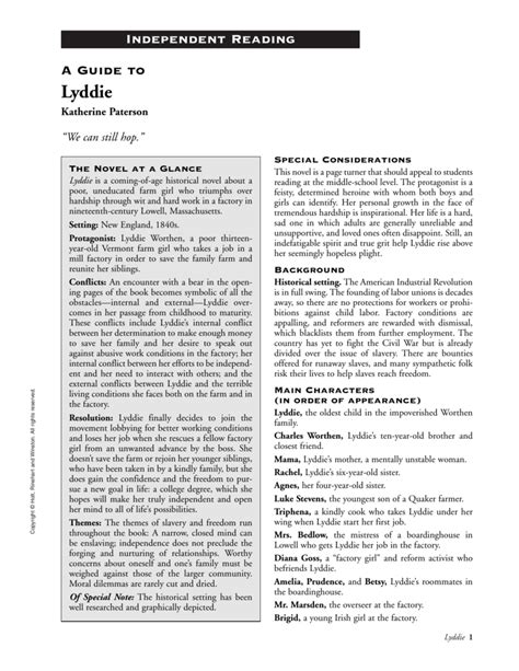 Download Lyddie Chapter Summaries File Type Pdf 
