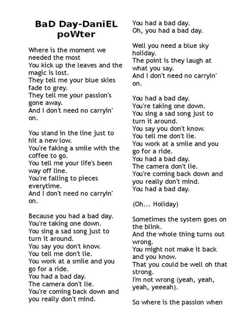 Lyrics For Bad Day