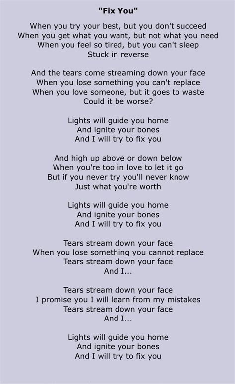 Lyrics For Fix You
