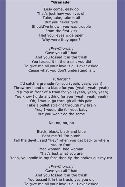 Lyrics For Grenade