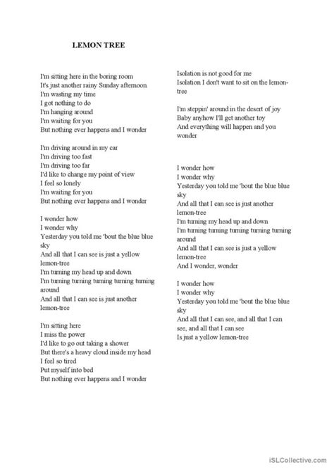 Lyrics For Lemon Tree