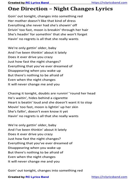 Lyrics For Night Changes