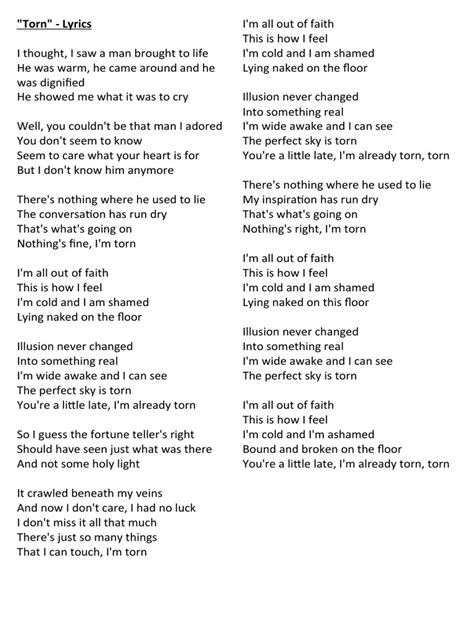 Lyrics For Torn