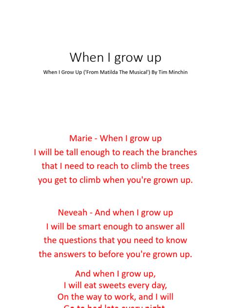 Lyrics For When I Grow Up