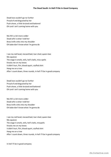 Lyrics In Hell I'll Be In Good Company