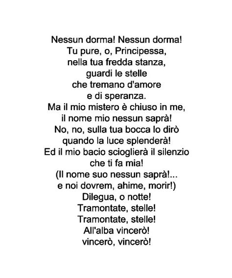 Lyrics Nessun Dorma