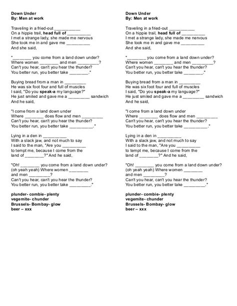 Lyrics Of Down Under