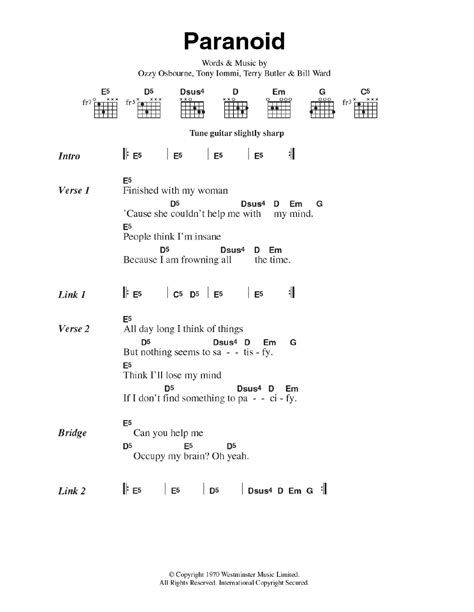 Lyrics Of Paranoid