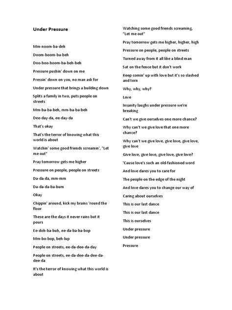 Lyrics Of Under Pressure