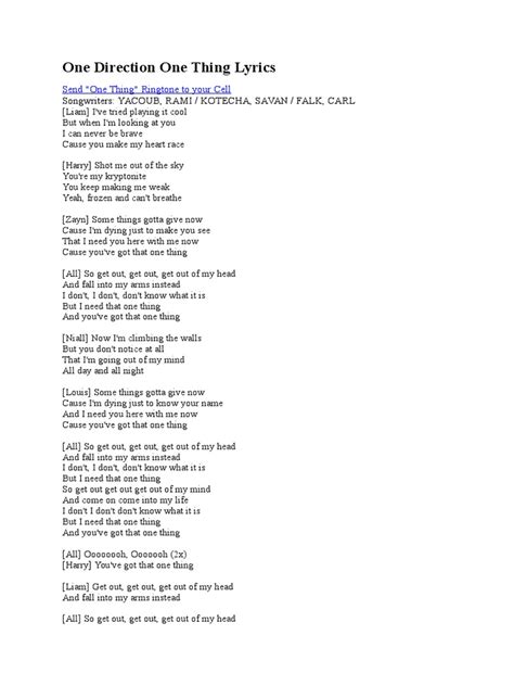 Lyrics One Direction One Thing