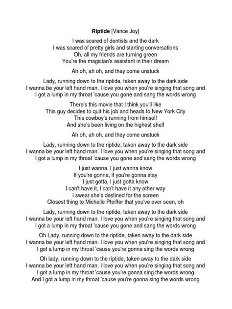 Lyrics Vance Joy Riptide