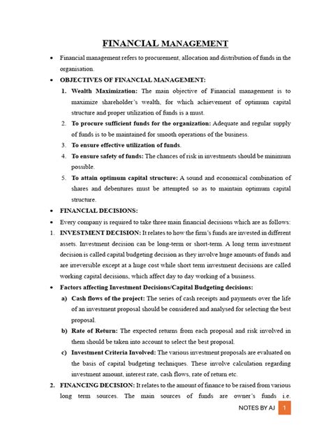 M Com Financial Management Notes In Hindi