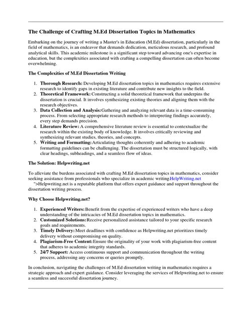 M Ed Dissertation Topics
