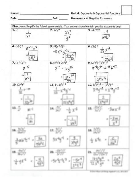 M N M Exponential Answer Key