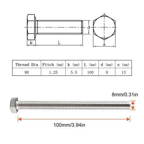 m8 bolt dimensions