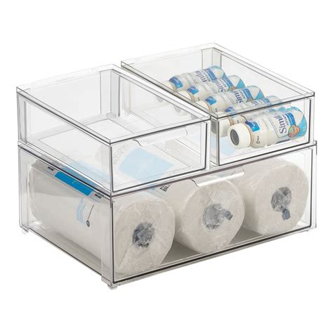 mDesign Stackable Kitchen Storage Bin Box with PullOut Drawer Clear