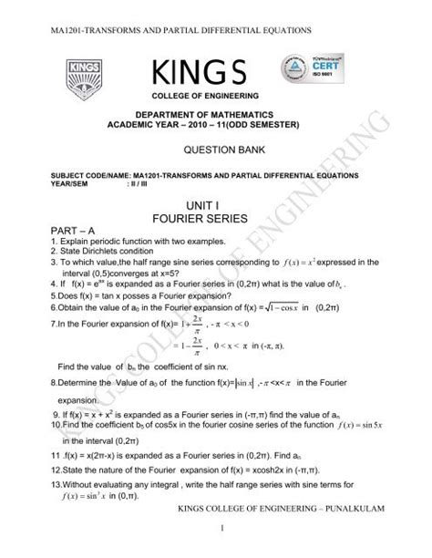 ma 1201 transforms partial differential equations