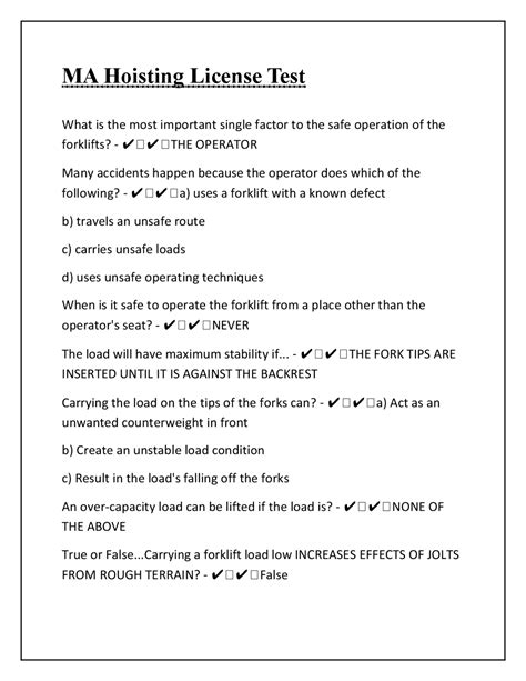 Ma Hoisting License Practice Test