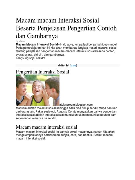 Macam Macam Interaksi Sosial