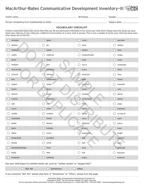 Macarthur Bates Communicative Development Inventories Cdi Words And Gesturesdesktop Scannable English Set