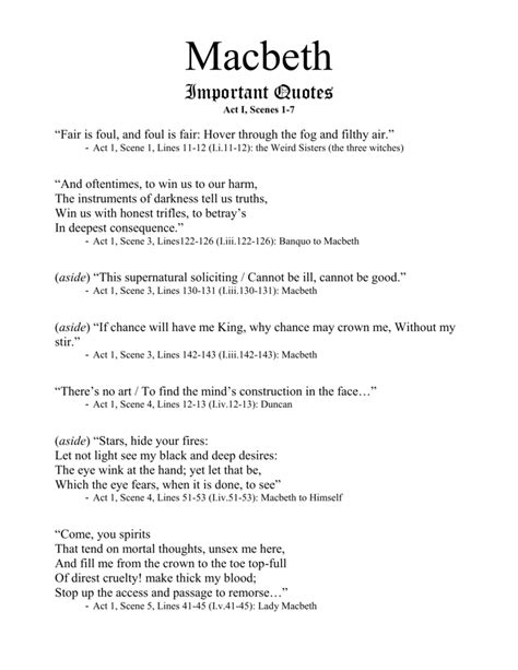 Macbeth Act 1 Important Quotes