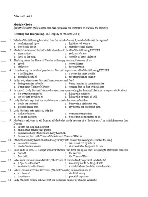 Macbeth Act 1 Test