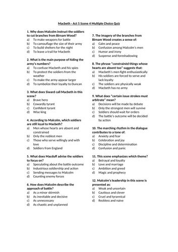 macbeth act 5 multiple choice quiz answers