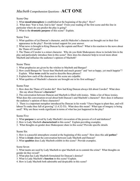 Macbeth Act One Comprehension Check