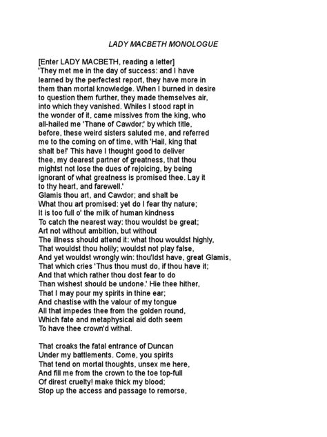 Macbeth Lady Macbeth Monologue