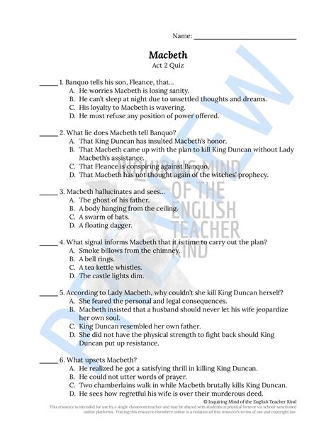 Macbeth Packet Answers