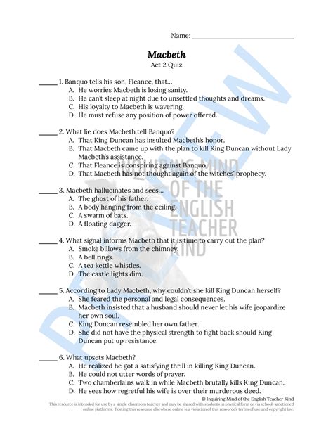 Macbeth Packet Answers Act 2