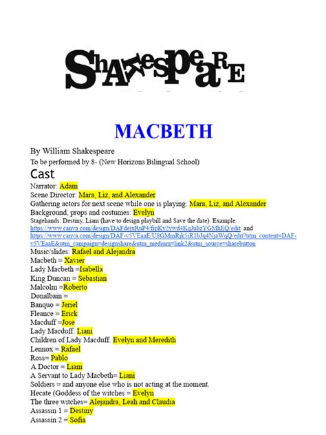 Macbeth Script For Primary School