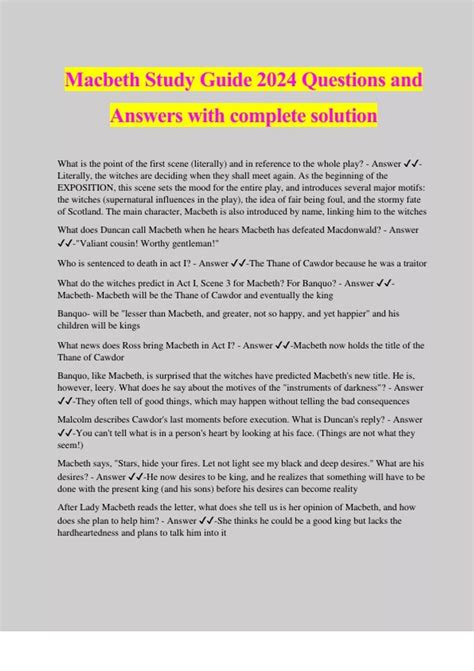 Macbeth Study Guide Questions Prestwick House