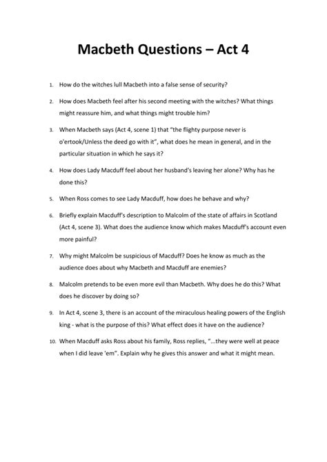 Macbeth Study Questions With Answers Savoi