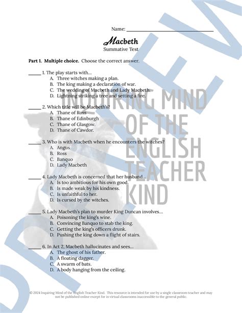 Macbeth Unit Test Answer Key