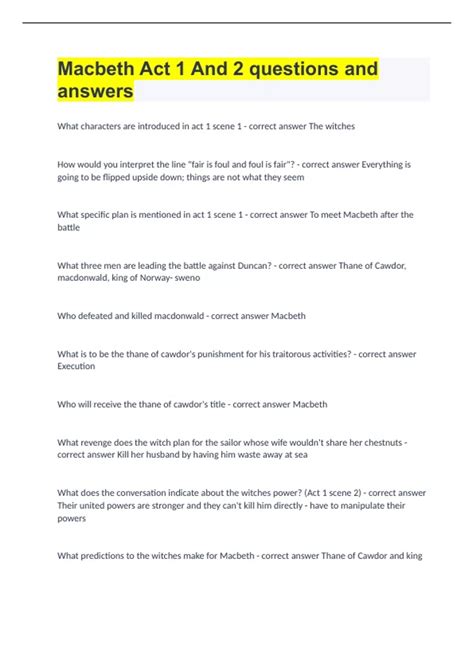 Read Online Macbeth Act 1 And 2 Study Guide 