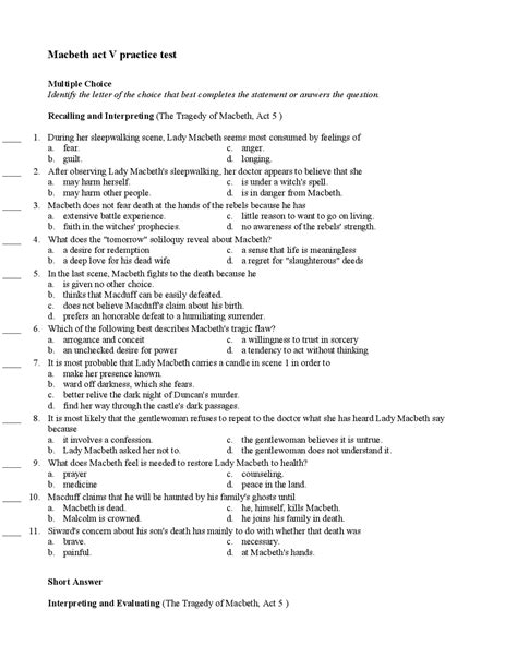 Download Macbeth Act V Practice Test Net Texts Inc 