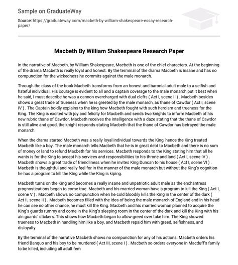 Read Macbeth Research Paper Example 