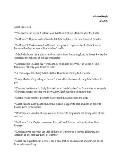 Read Online Macbeth Study Guide Act 1 